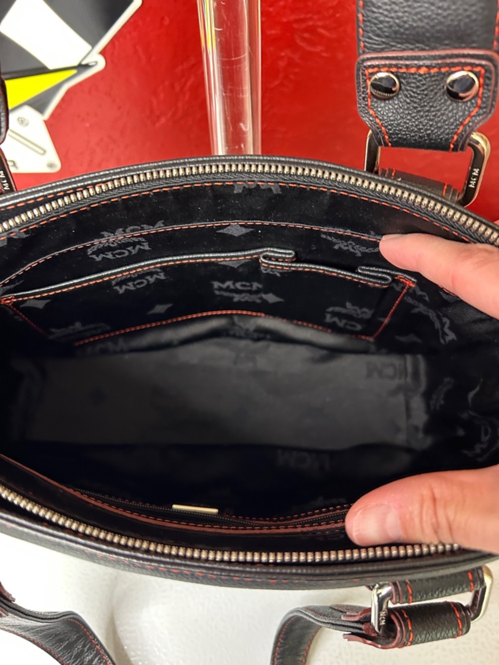 MCM Black Shoulder Bag with Red Stitching - Picture 9 of 14